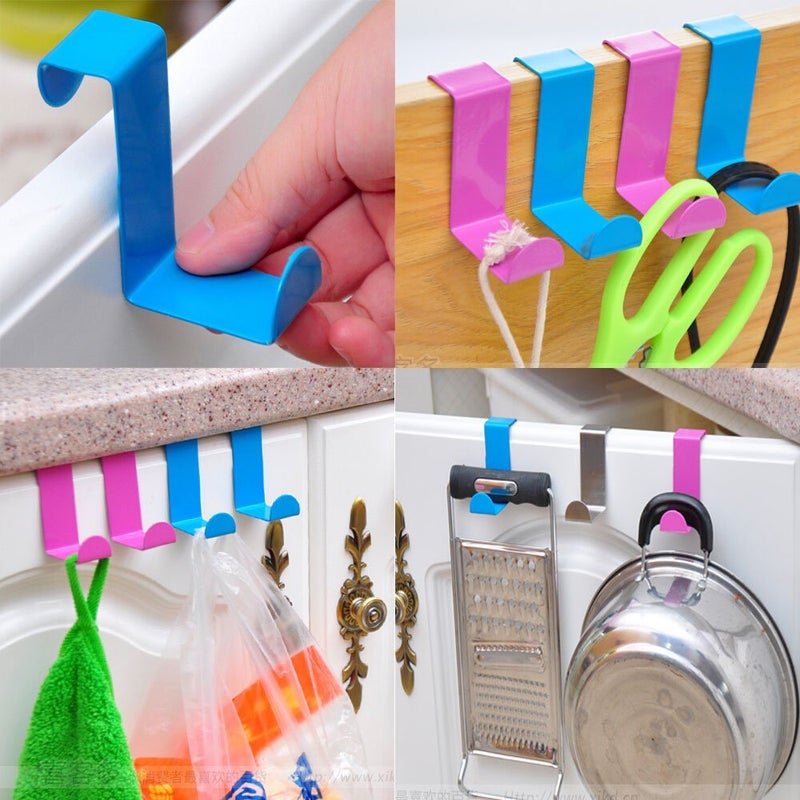 yueton Door Hooks, Stainless Steel Bathroom Kitchen Cabinet Reversible Over Door Hook Clothes Towels Swim Shirts Bag Hanger Holder,4 Pieces or 2 Pair Randomly Color Sent Fit 3/4" or 1-1/2" Thickness - Image 5